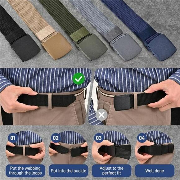 Mens Tactical Nylon Belts 5 Pack Military Metal Free Adjustable Outdoor Gear - Picture 5 of 8